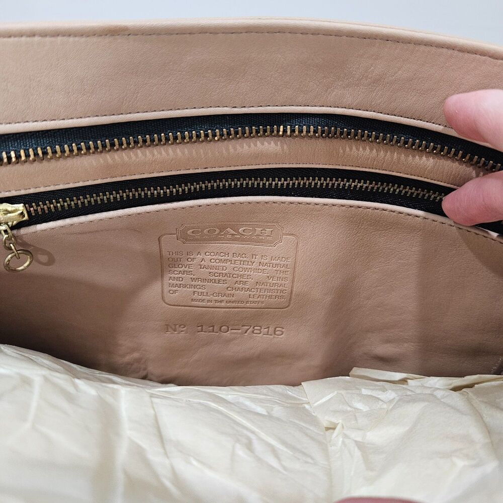 Vintage Coach 1980s Leather Shoppers Tote Bag Beige Tan Shoulder Straps Casual - Picture 12 of 15